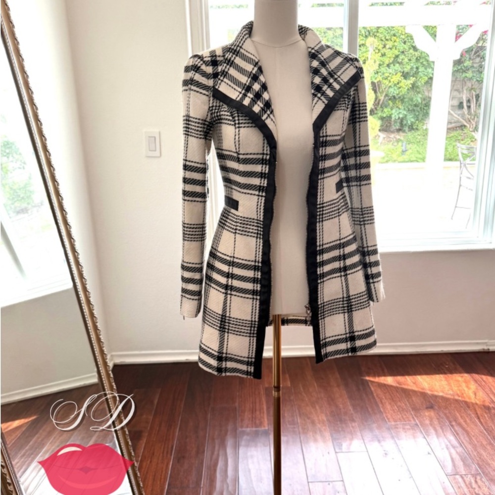White House Black Market Plaid Jacket XXS | Wool-Blend, Faux Leather Trim